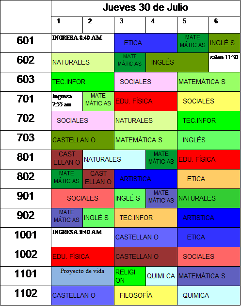 Novedades en horario del 30 de julio